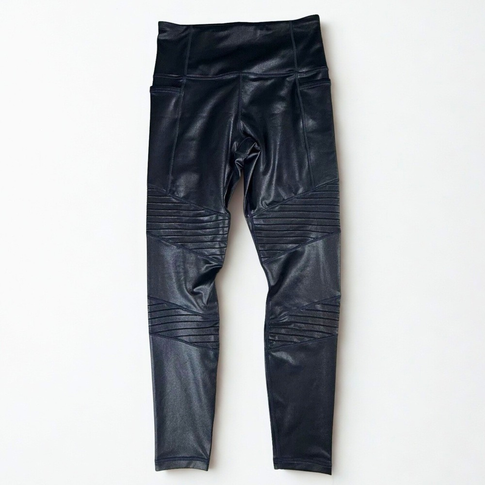 Athleta Inclination Moto Shimmer Tight Leggings Womens S Black Powervita Stretch